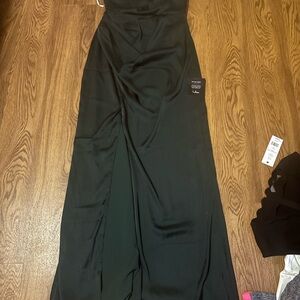 Lulu's Elegant Forest Green Maxi High Slit Dress